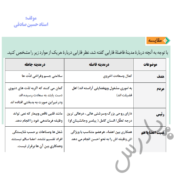 جواب مقایسه درس 9 فلسفه دوازدهم