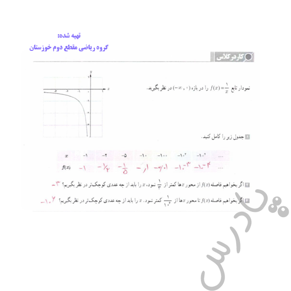 جواب کاردرکلاص صفحه 60 حسابان دوازدهم