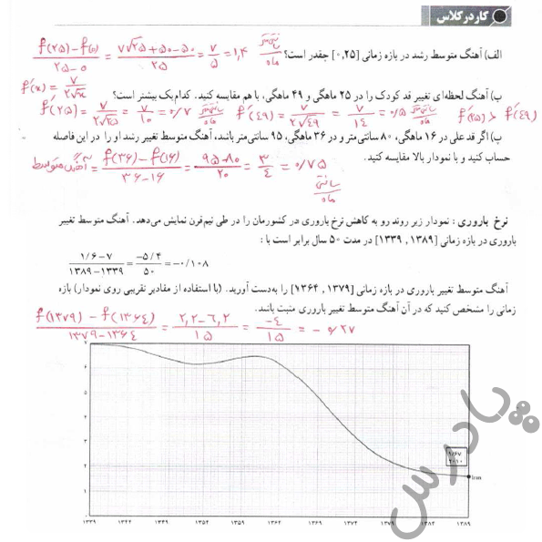 جواب کاردرکلاس صفحه 105 حسابان دوازدهم