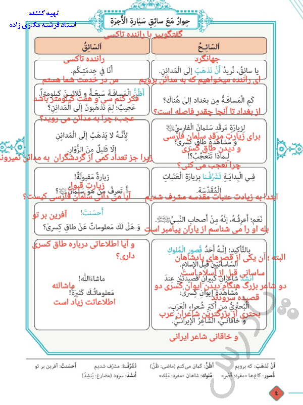 معنی حوار درس اول عربی یازدهم هنرستان