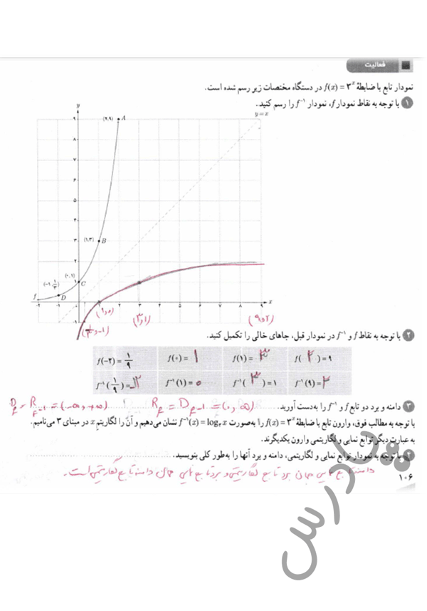 پاسخ فعالیت صفحه 106 ریاضی یازدهم 